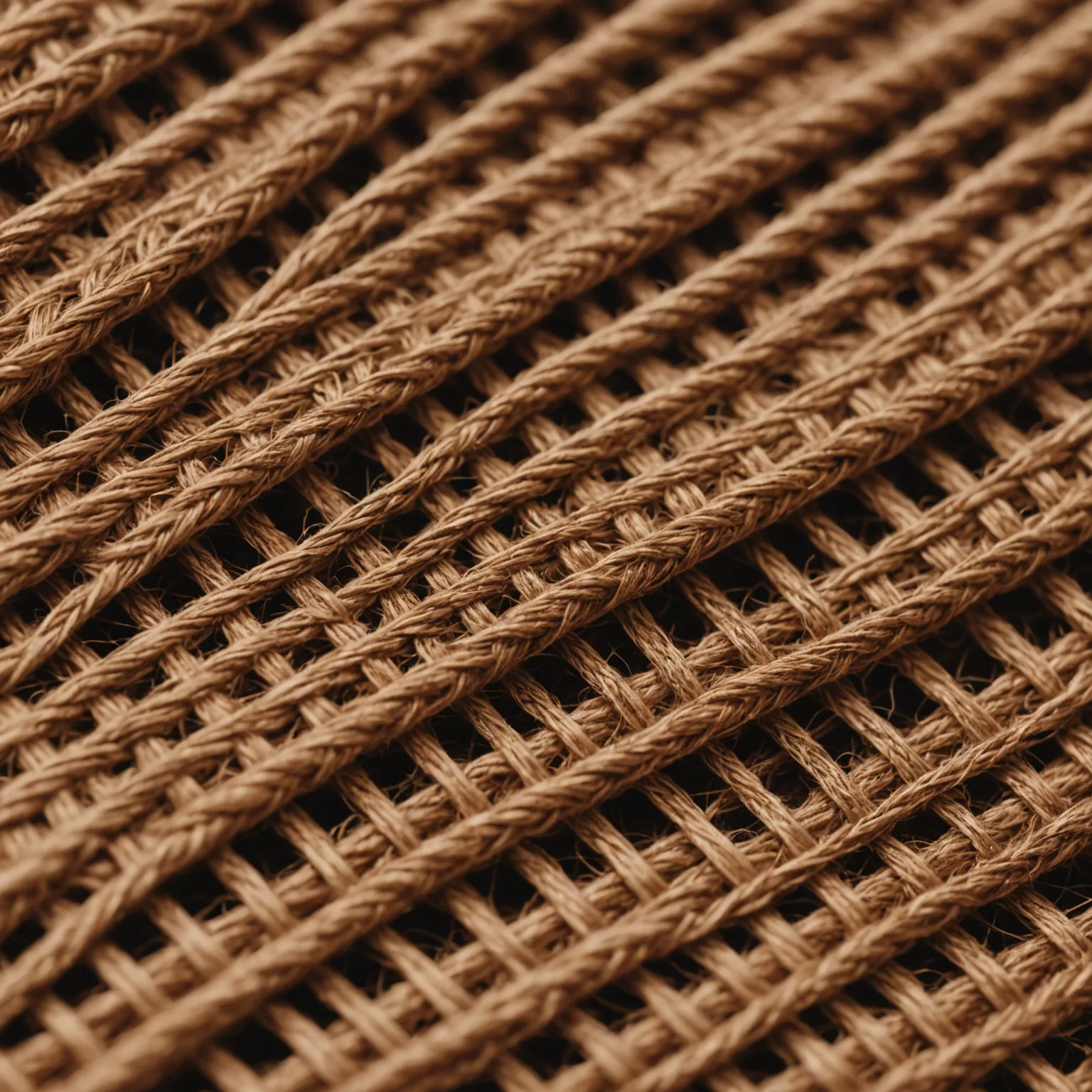 Close-up of woven natural fiber rope showing diagonal twisted strands in a regular grid pattern.