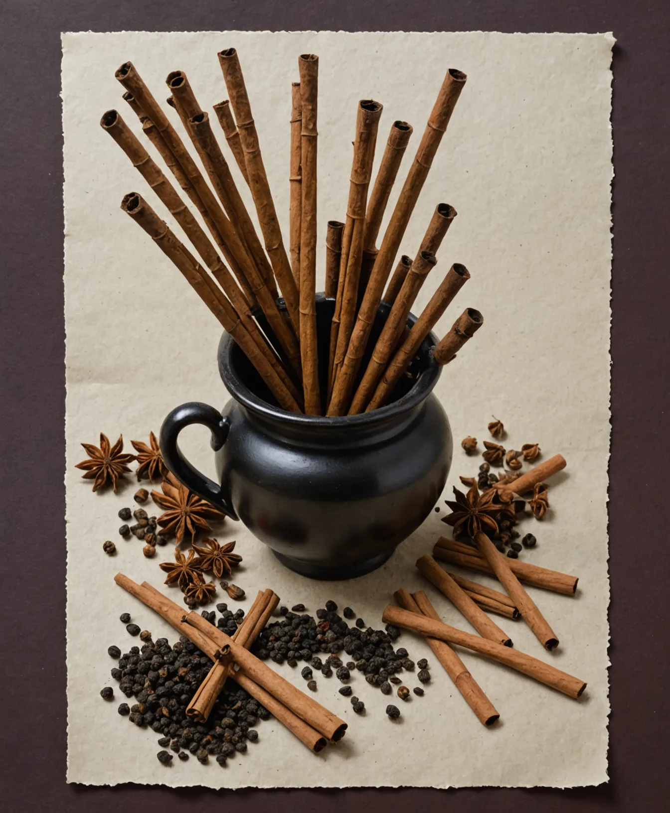 Vertical still life of raw materials with layered light and shadow.